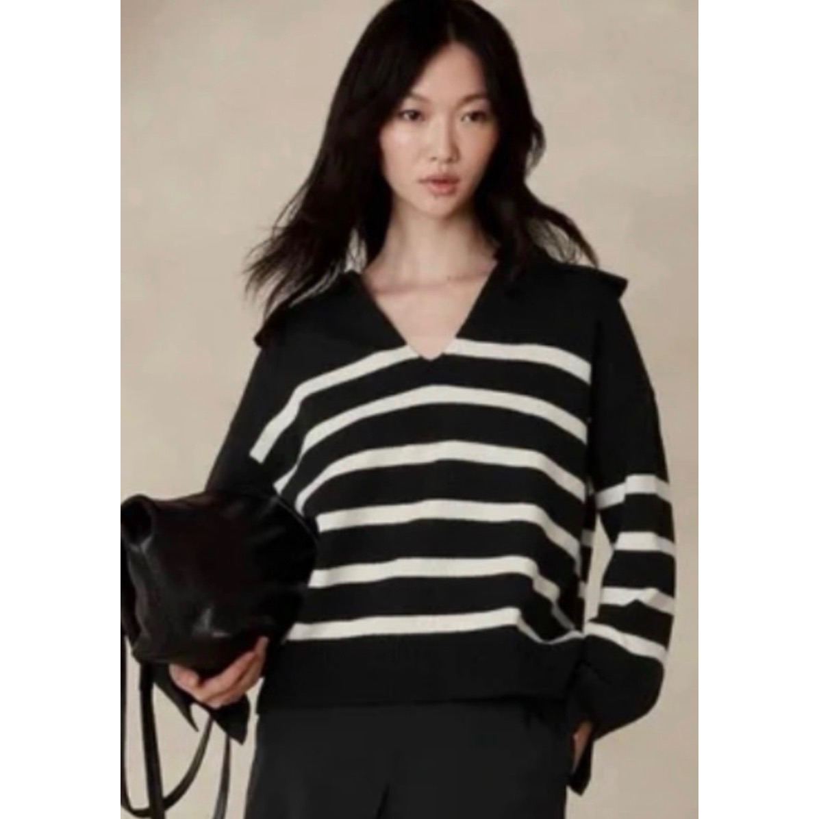Banana Republic Johnny Collar Striped Sweater Black White Xl 768623-01 Womens